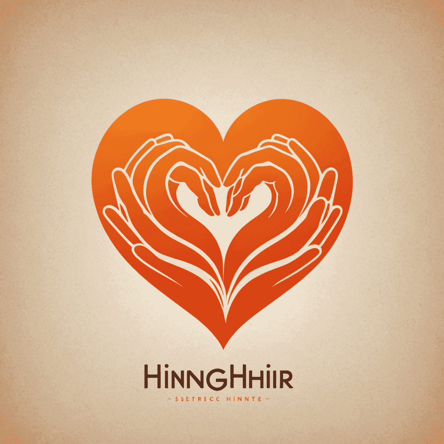 hingethir Logo - Ein stilisiertes Herz mit helfenden Händen in warmen Orangetönen