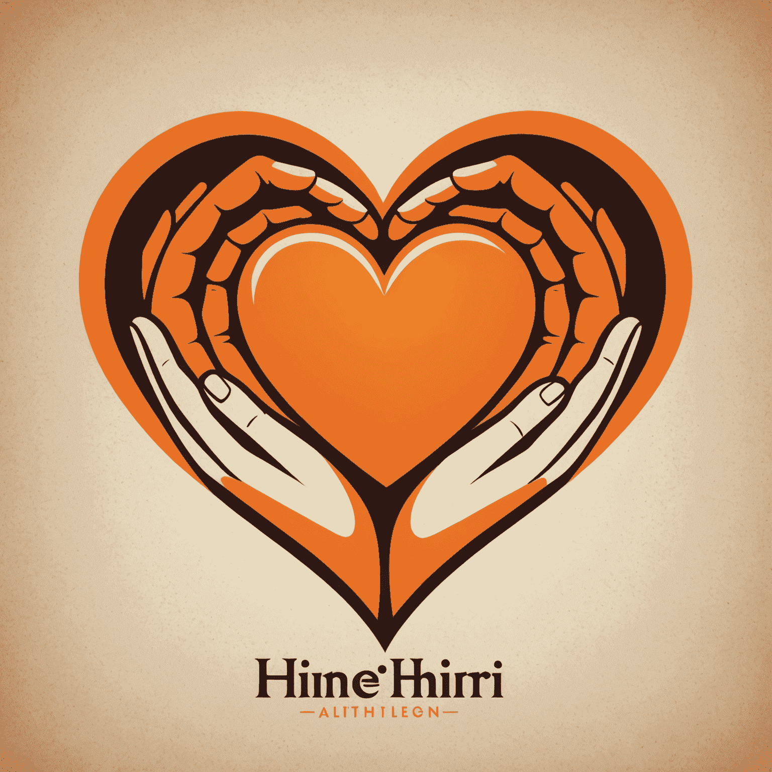 hingethir Logo - Ein stilisiertes Herz mit helfenden Händen in warmen Orangetönen