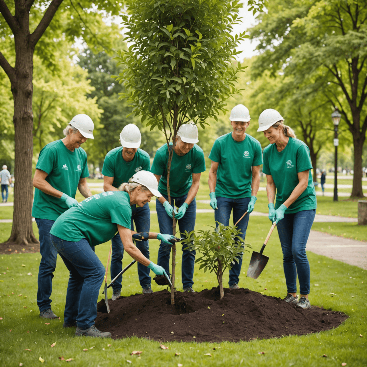 Gruppe von Freiwilligen pflanzt Bäume in einem lokalen Park
