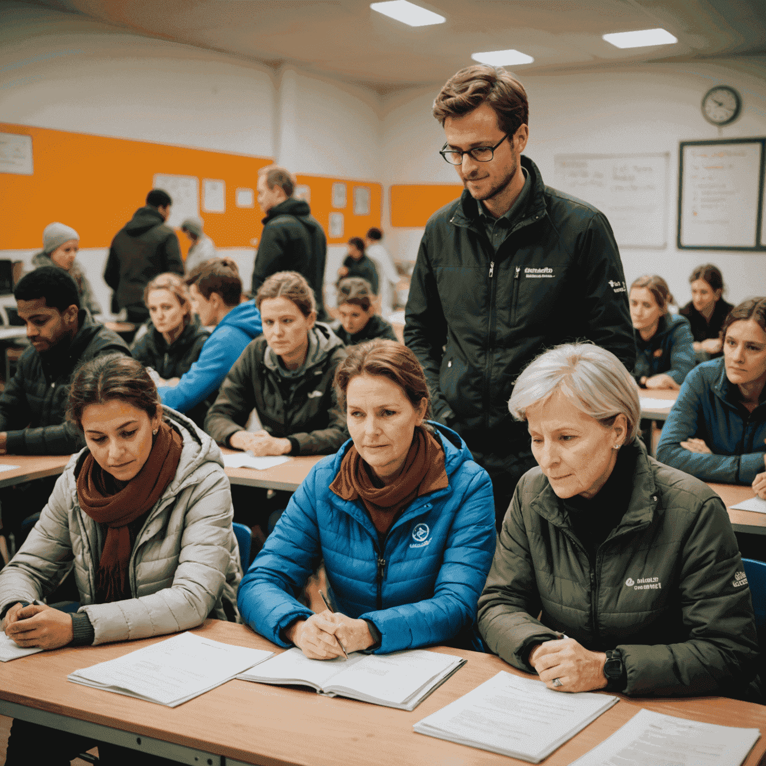 Freiwillige unterrichten Deutsch in einer Flüchtlingsunterkunft