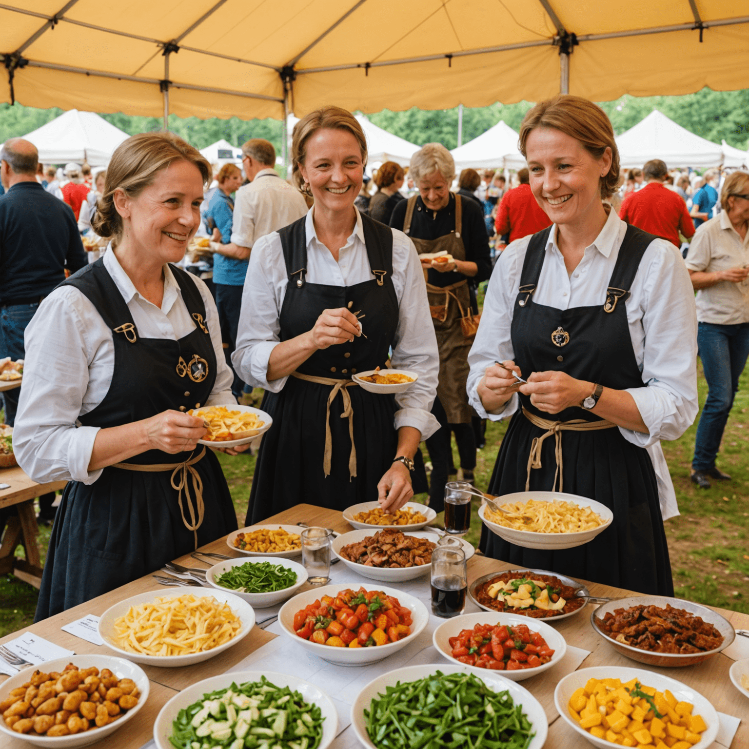 Freiwillige, die an einem deutschen Kulturfest teilnehmen, traditionelle Speisen probieren und lokale Bräuche kennenlernen