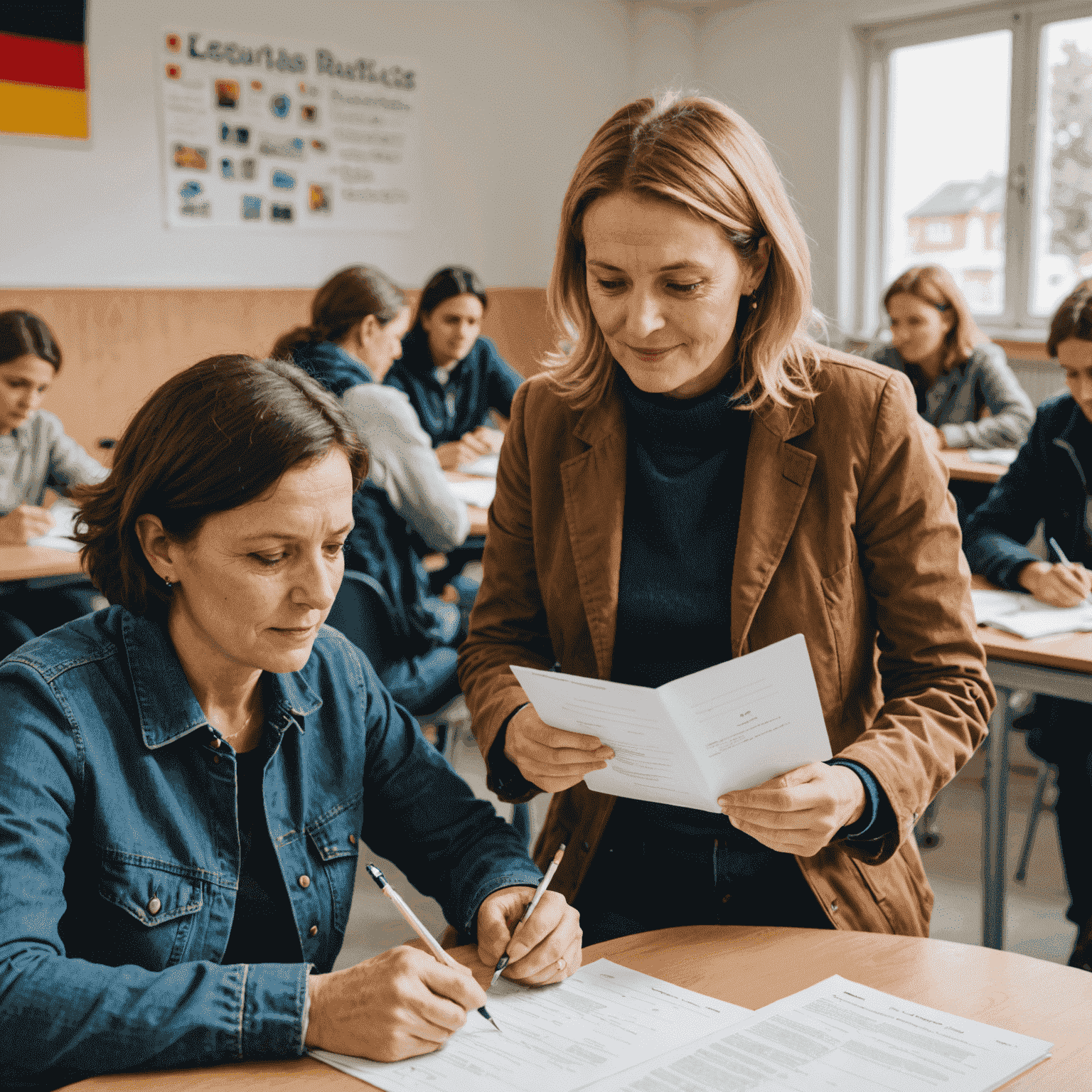 Freiwillige, die Deutschunterricht für Flüchtlinge und Migranten geben